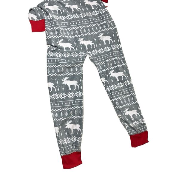 Tipsy Elves One-Piece Adult L Grey Fair Isle Reindeer Hooded Christmas Pajamas - Picture 10 of 11